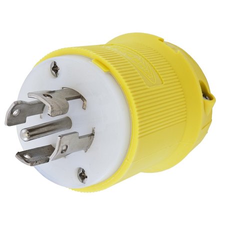 HUBBELL WIRING DEVICE-KELLEMS Locking Devices, Twist-Lock®, Marine Grade, Male Plug, 30A 3-Phase 120/208V AC, 4-Pole 5-Wire Grounding, L21-30P, Screw Terminal, Yellow HBL28CM11